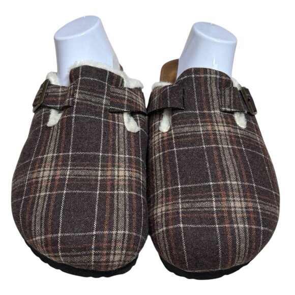 NWOT Fitory Plaid Mule Slip Ons Cork Footbed Cozy Cabincore Holiday Women’s 12 - Picture 3 of 9